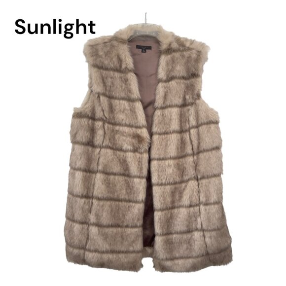 Tahari ASL Faux Fur Vest Beige Women SZ Medium -Open Front - Picture 1 of 11